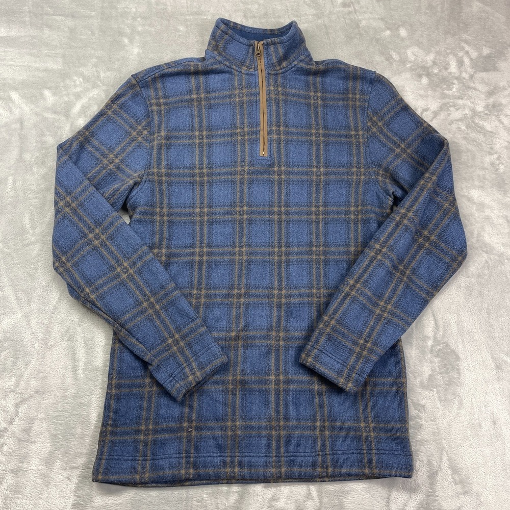 Arrow 1851 Sweater Mens LT Blue‎ Brown Plaid Long Sleeve Mock Neck Quarter Zip